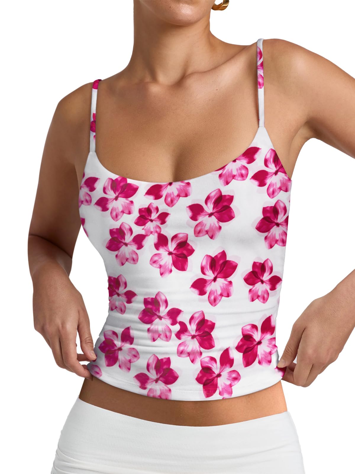 PINKMSTYLE Women's Basic Double Lined Scoop Neck Tank Tops Adjustable Cami Tank Summer Sleeveless Tops