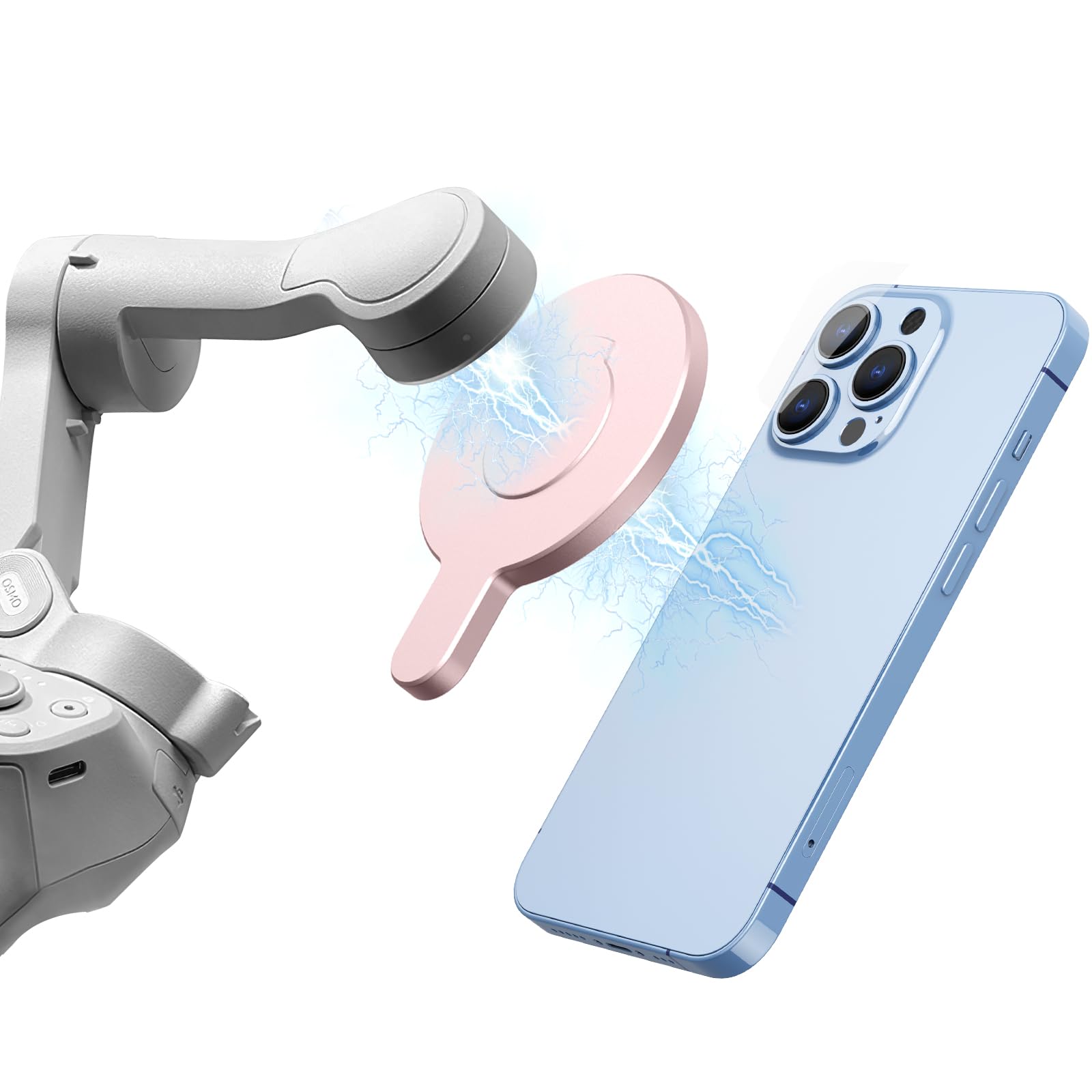 OM Magnetic Phone Mount for DJI Osmo Mobile 8/7P/OM 7/OM 6/SE/OM 5/OM 4 SE/OM 4 Magsafe Quick-Release Adapter Magnet Clamp Clip, Mounting for Video Photo Shooting Phone DJI Gimbal Accessories