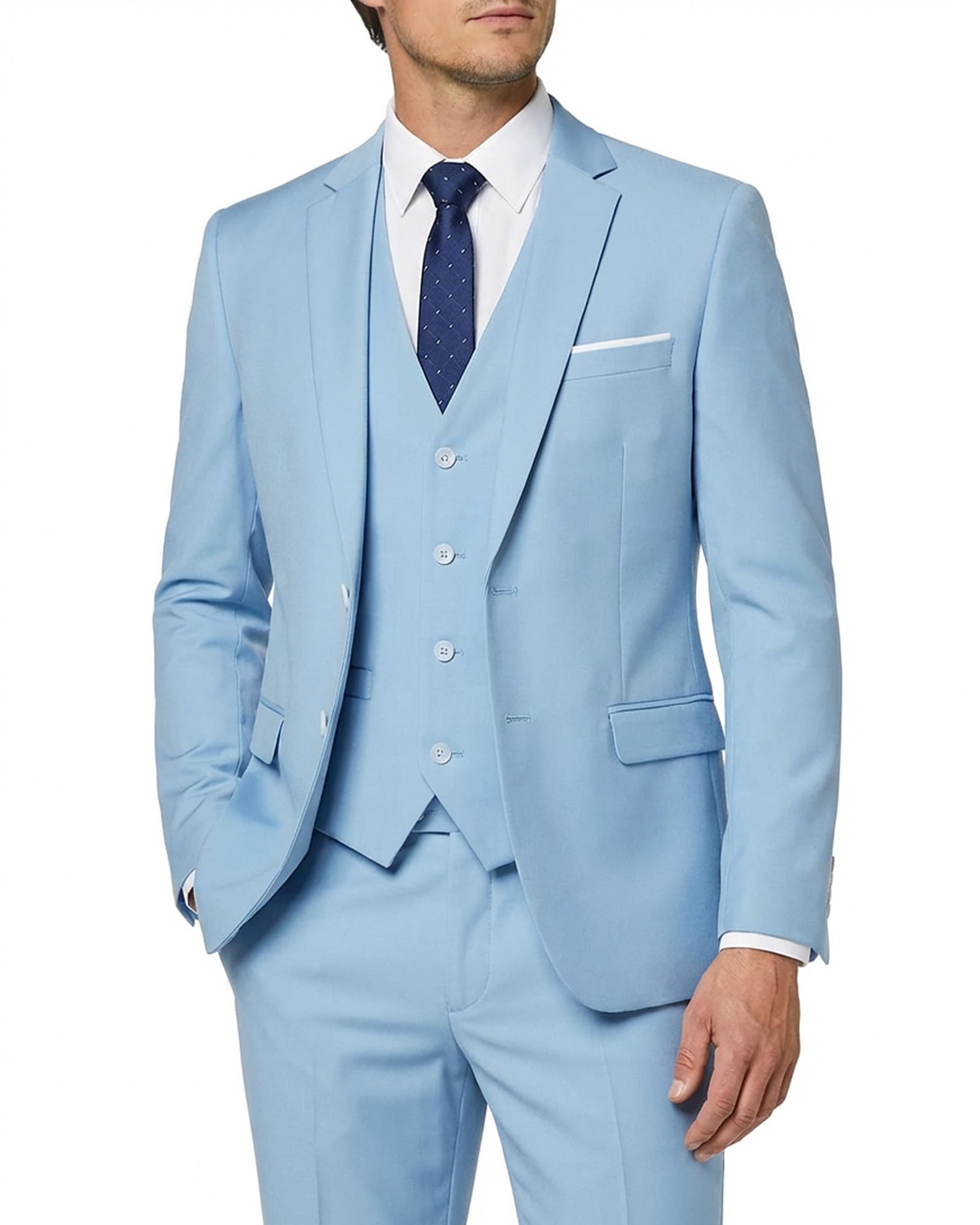 MY'S Men's 3 Piece Slim Fit Suit Set with Tie, 2 Button Blazer Jacket Vest & Pants, Business Wedding Party Prom Suit for Men-77