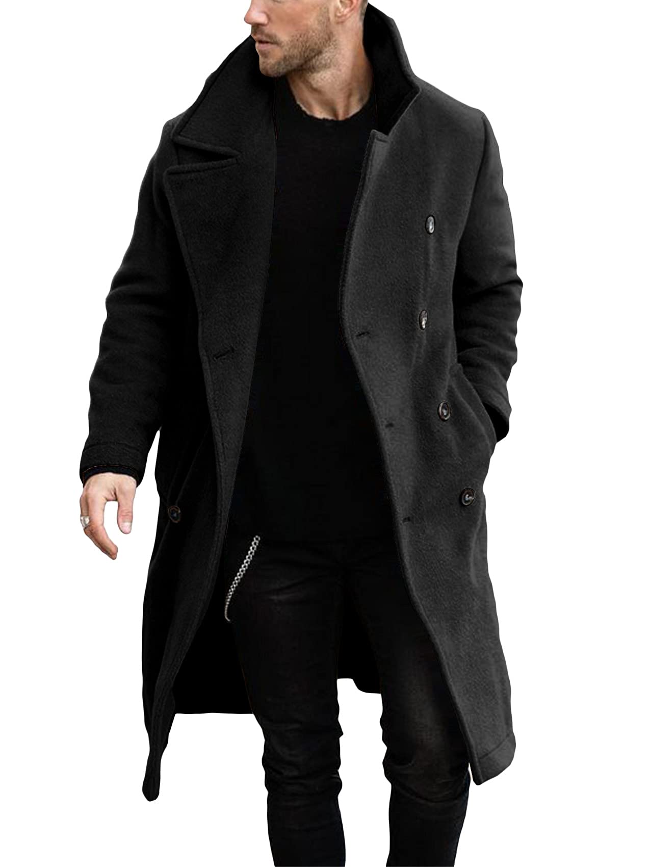 Makkrom Mens Double Breasted Trench Coat Casual Lapel Collar Business Winter Long Overcoats-11