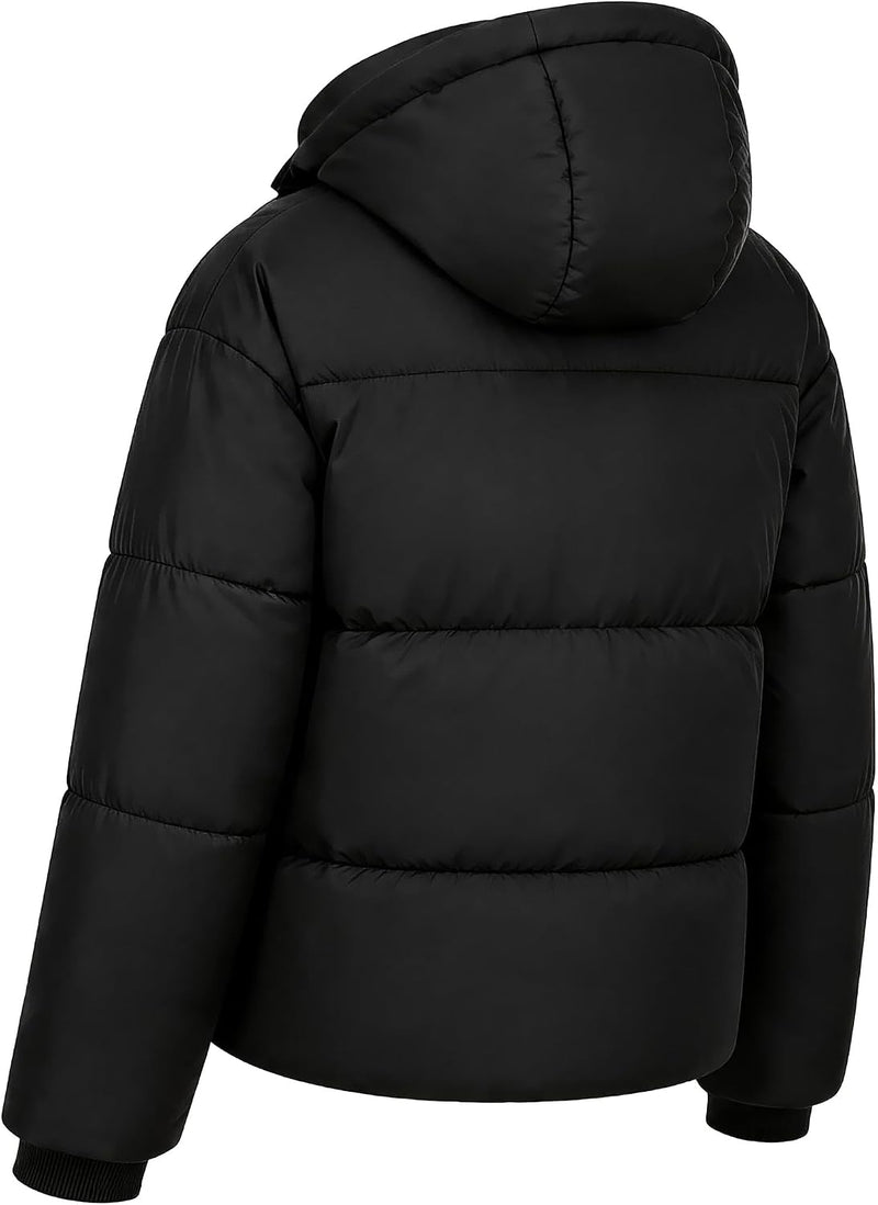 Women's Cropped Puffer Jacket with Faux Fur Lining Quilted Coat Winter