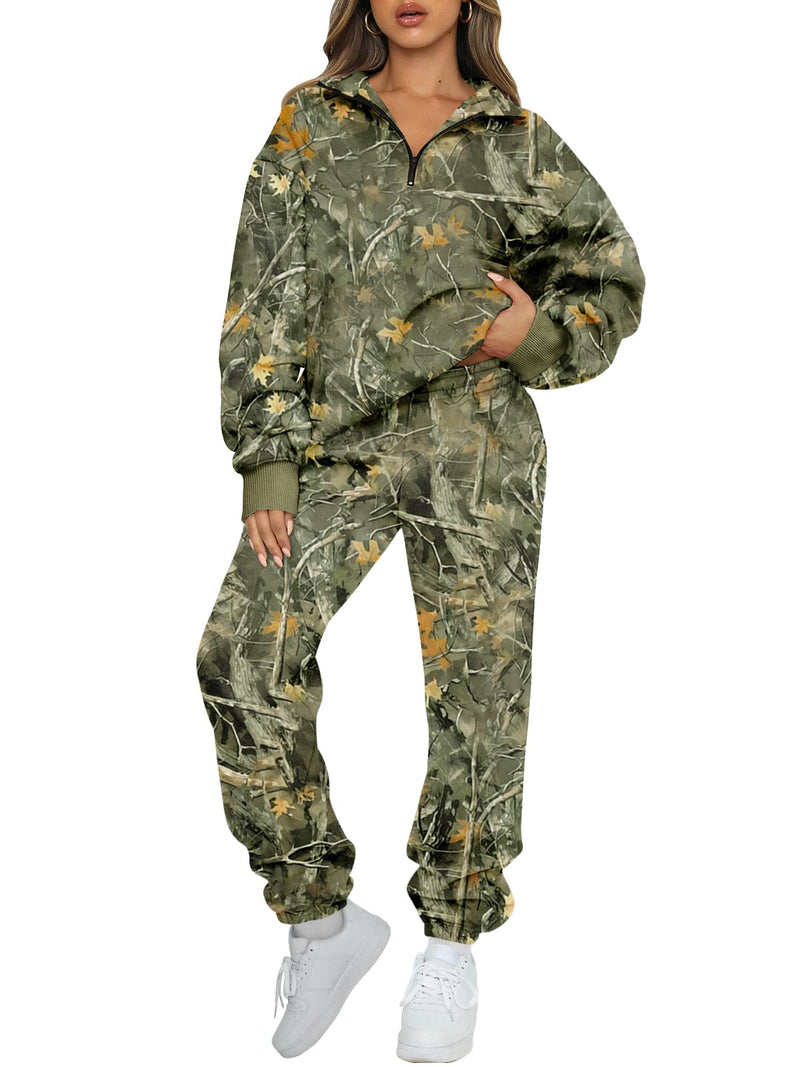 AUTOMET Women's Sweatsuits 2 Piece Outfits Lounge Sets Long Sleeve Half Zip Pullover and Baggy Sweatpants with Pockets-71