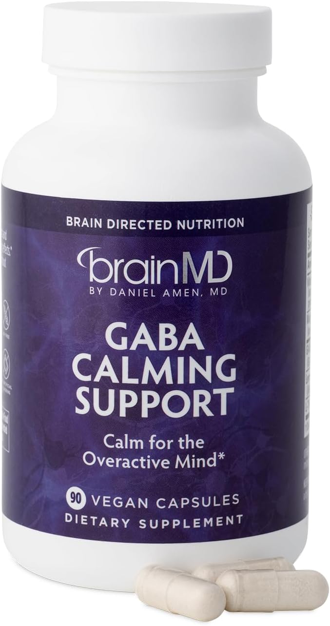 BRAINMD Dr Amen GABA Calming Support - 90 Capsules - Promotes Relaxation - Contains Magnesium, Vitamin B6 & Lemon Balm - 90 Servings