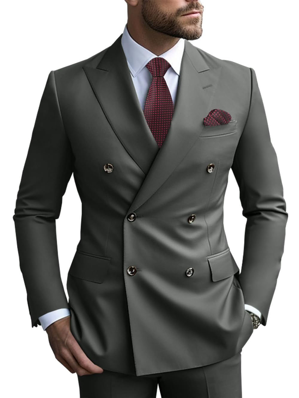 2 Piece Double Breasted Men Suit Slim Fit Mens Double Breasted Blazer Pants Sets Wedding Suit Prom Suits-15