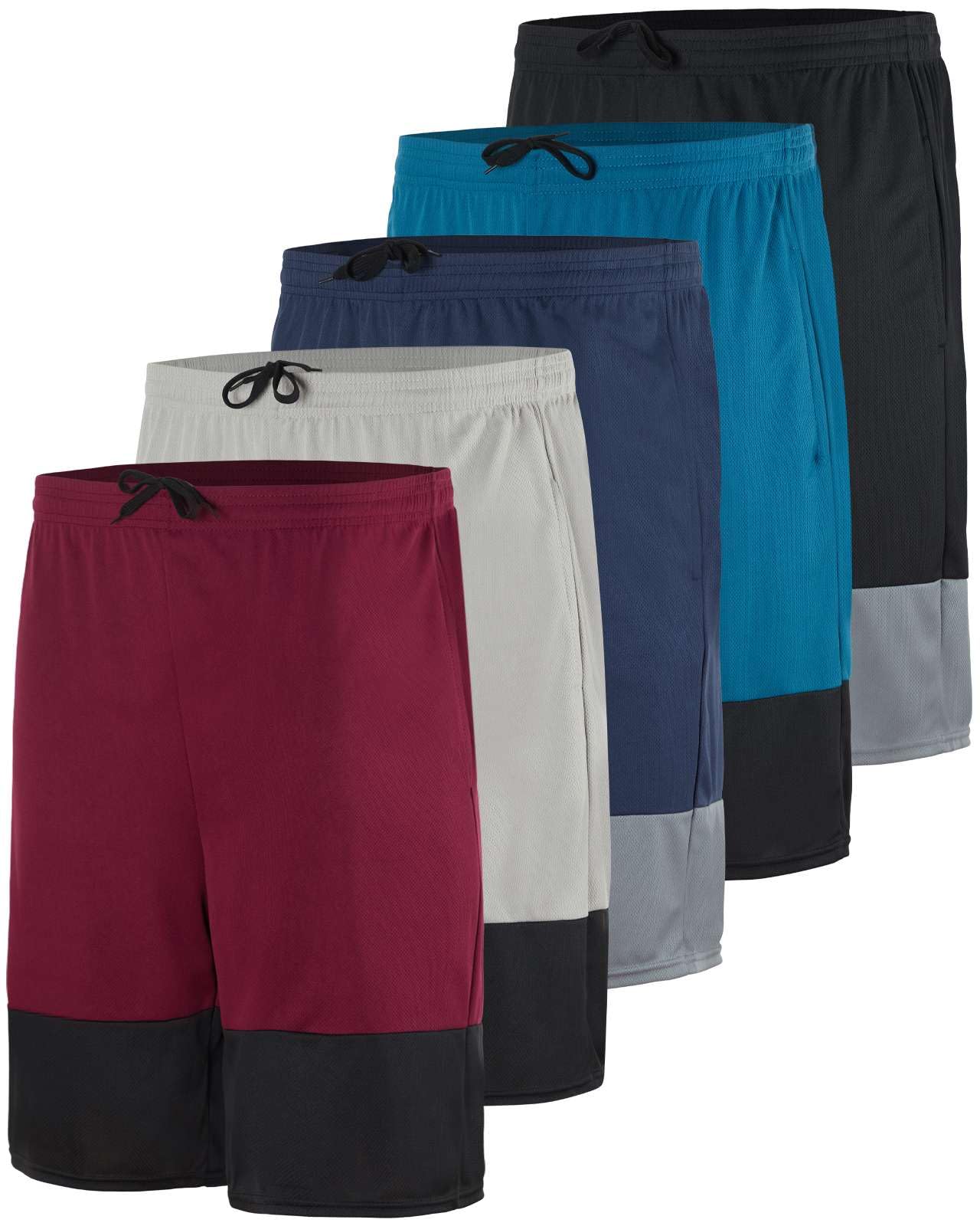 Real Essentials 5 Pack: Men’s 9" Mesh Shorts – Athletic Gym, Workout, Basketball, Running, Casual Lounge Activewear Pockets