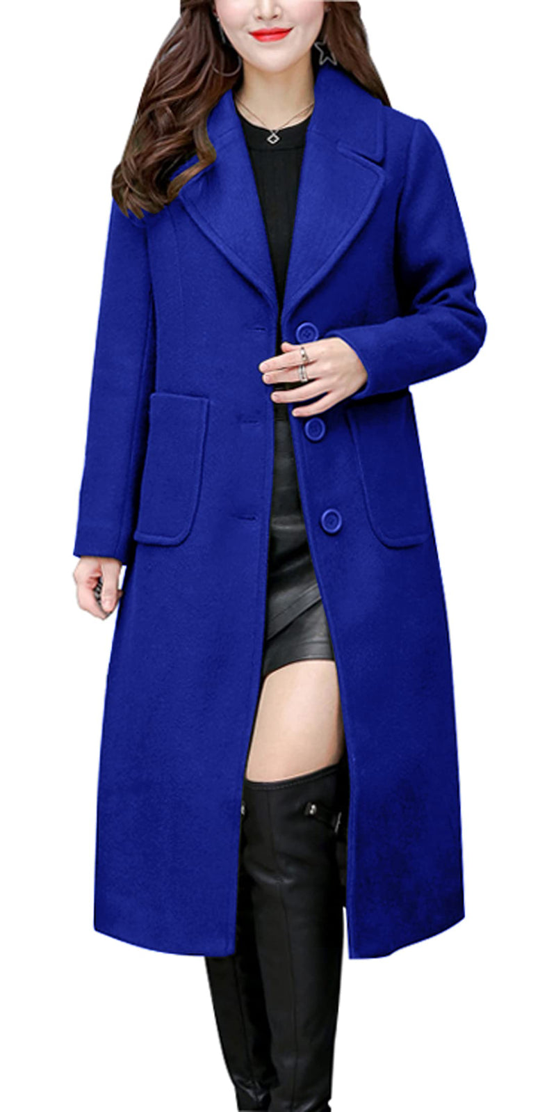 chouyatou Women's Big Notch Lapel Single Breasted Mid-Long Wool Blend Coat-57