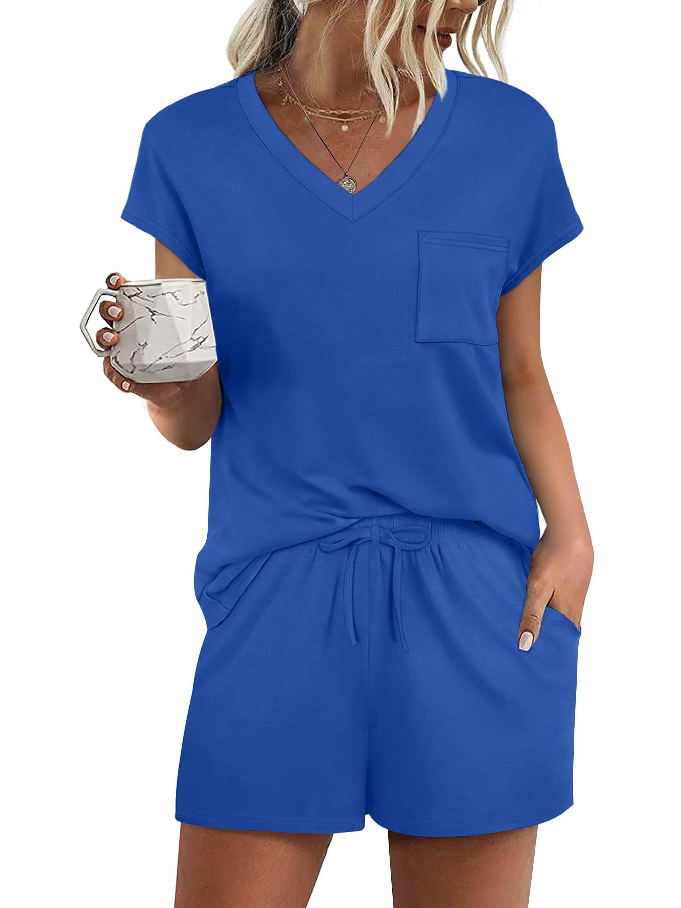 RUMIA Pajamas for Women 2 Piece Cap Sleeve Lounge Short Sets with Pockets (S-3XL)-76