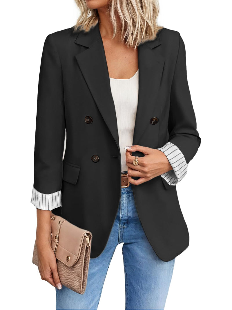 Mina Self 2026 Winter Women's Tweed Wool Blazer Jacket - Plaid Warm Fully Lined Fashion Business Casual Elegant Coat Pockets-2