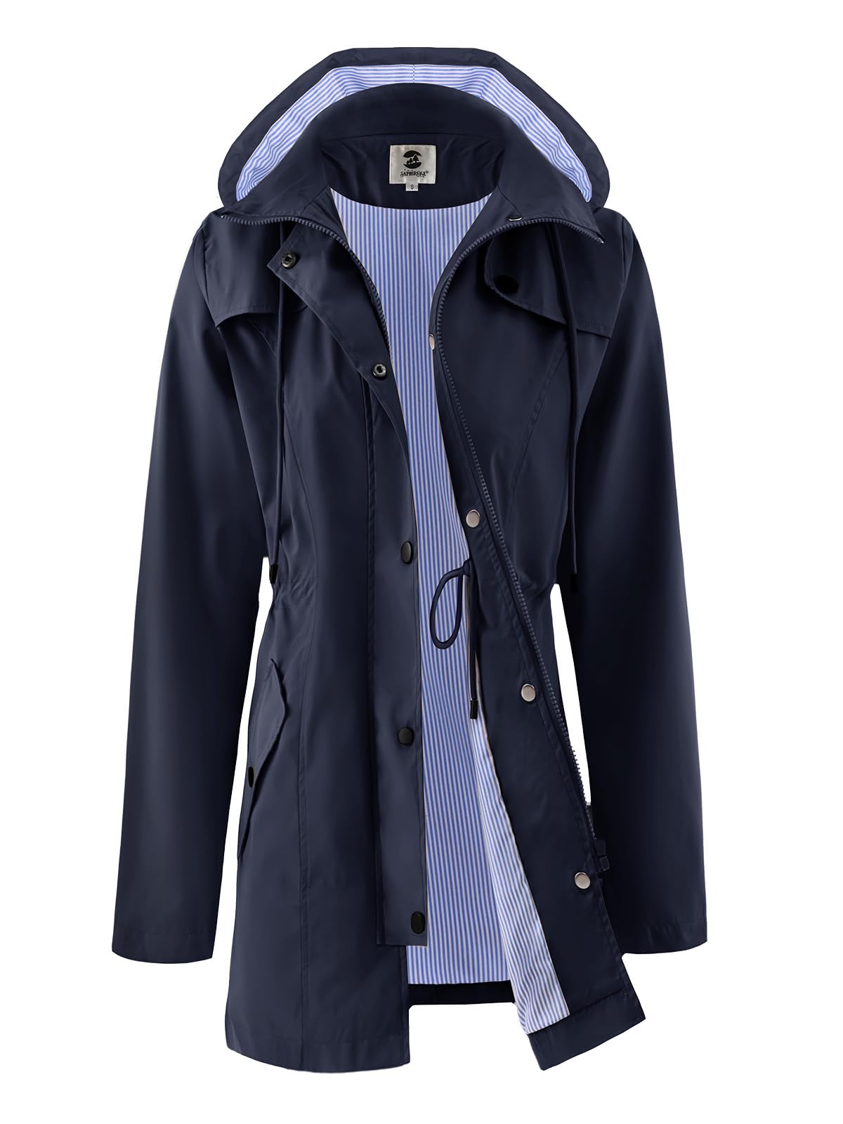 SaphiRose Women's Long Rain Jacket Waterproof Rain Coat with Hood Outdoor Light Raincoats Windbreaker-10