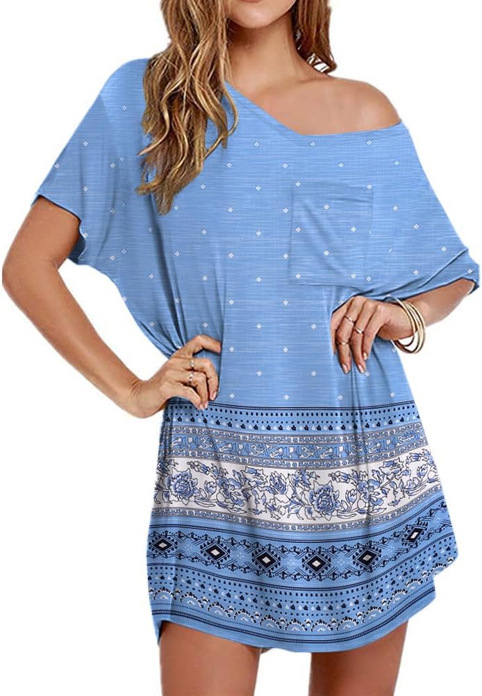 Ekouaer Womens Tshirt Nightgown Cotton V Neck Sleepshirts Comfy Casual Nightshirt for Women-41