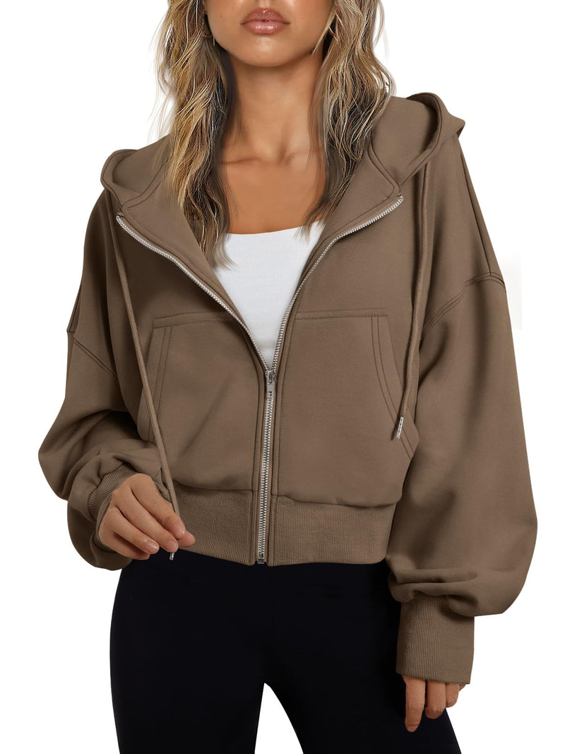 Trendy Queen Hoodies for Women Full Zip Up Cropped Sweatshirts Jackets Casual Comfy Gym Tops Fall Outfits Winter Clothes 2026-34