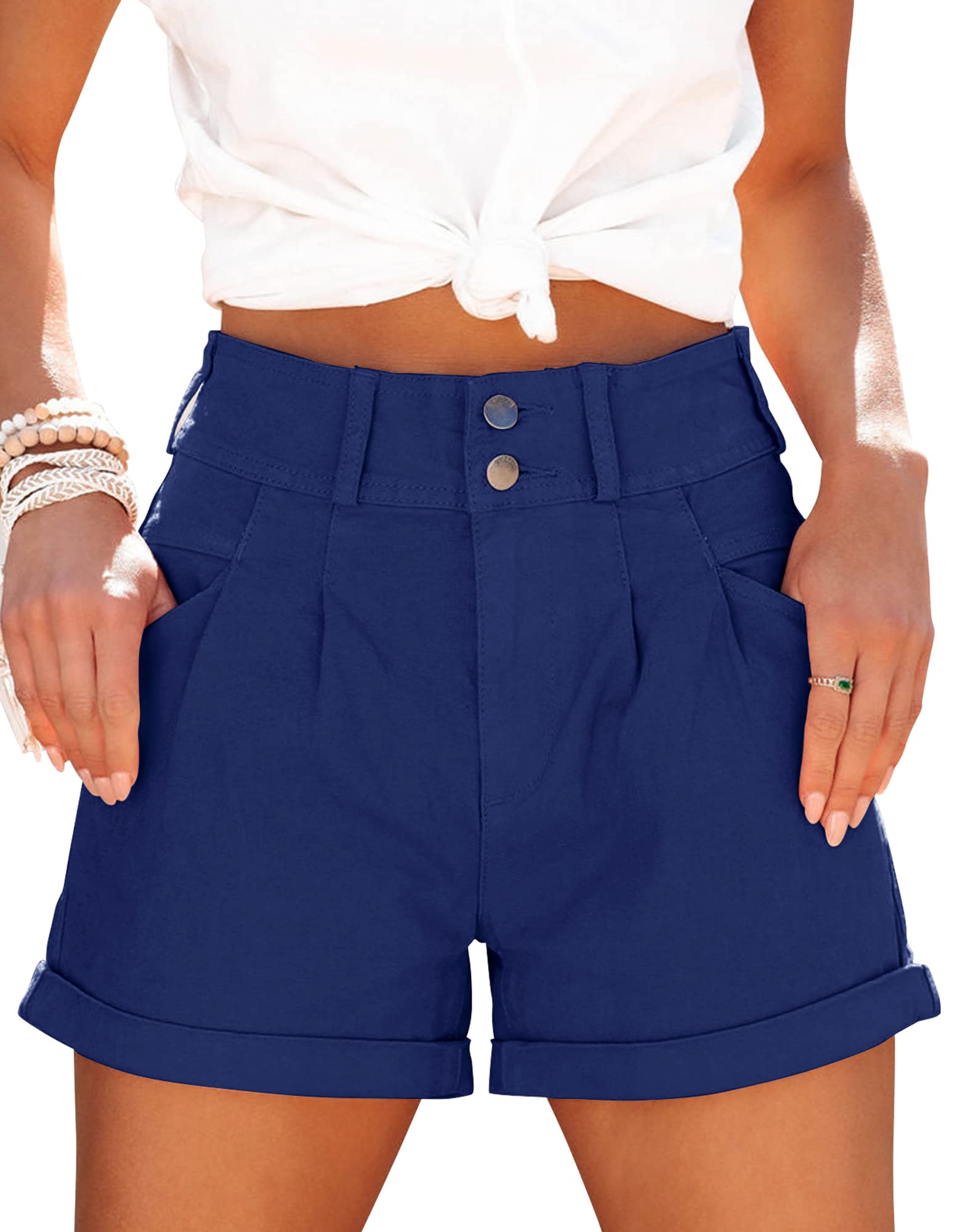Womens Relaxed Fit Casual High Waist Pocketed Denim Shorts