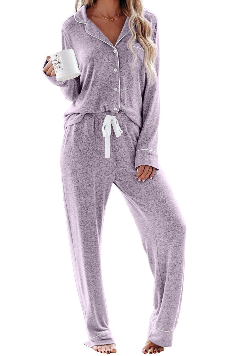 Aamikast Women's Pajama Sets Long Sleeve Button Down Sleepwear Nightwear Soft Pjs Lounge Sets-88