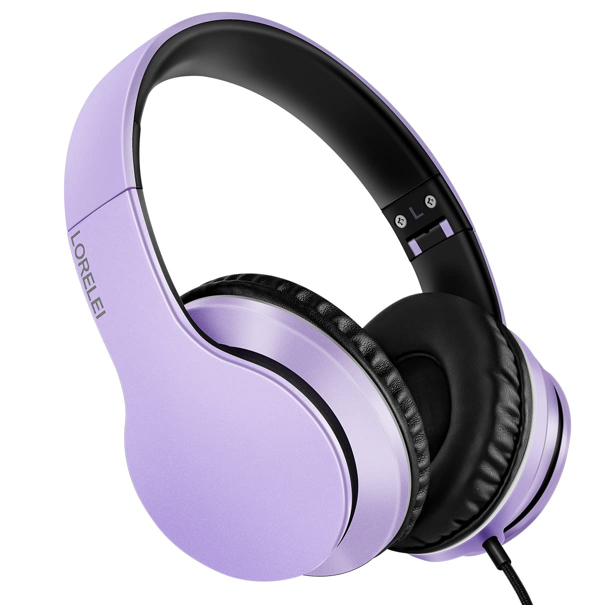 LORELEI X6 Over-Ear Wired Stereo Bass Headphones with Microphone, Lightweight, Foldable & Portable with 1.45M No-Tangle for Smartphone, Tablet, MP3/4, Space Black