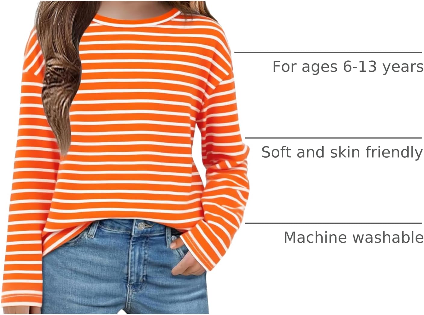 Arshiner Girls Striped Long Sleeve Shirts Drop Shoulder Casual Fashionable Crewneck Blouse Tee Tops