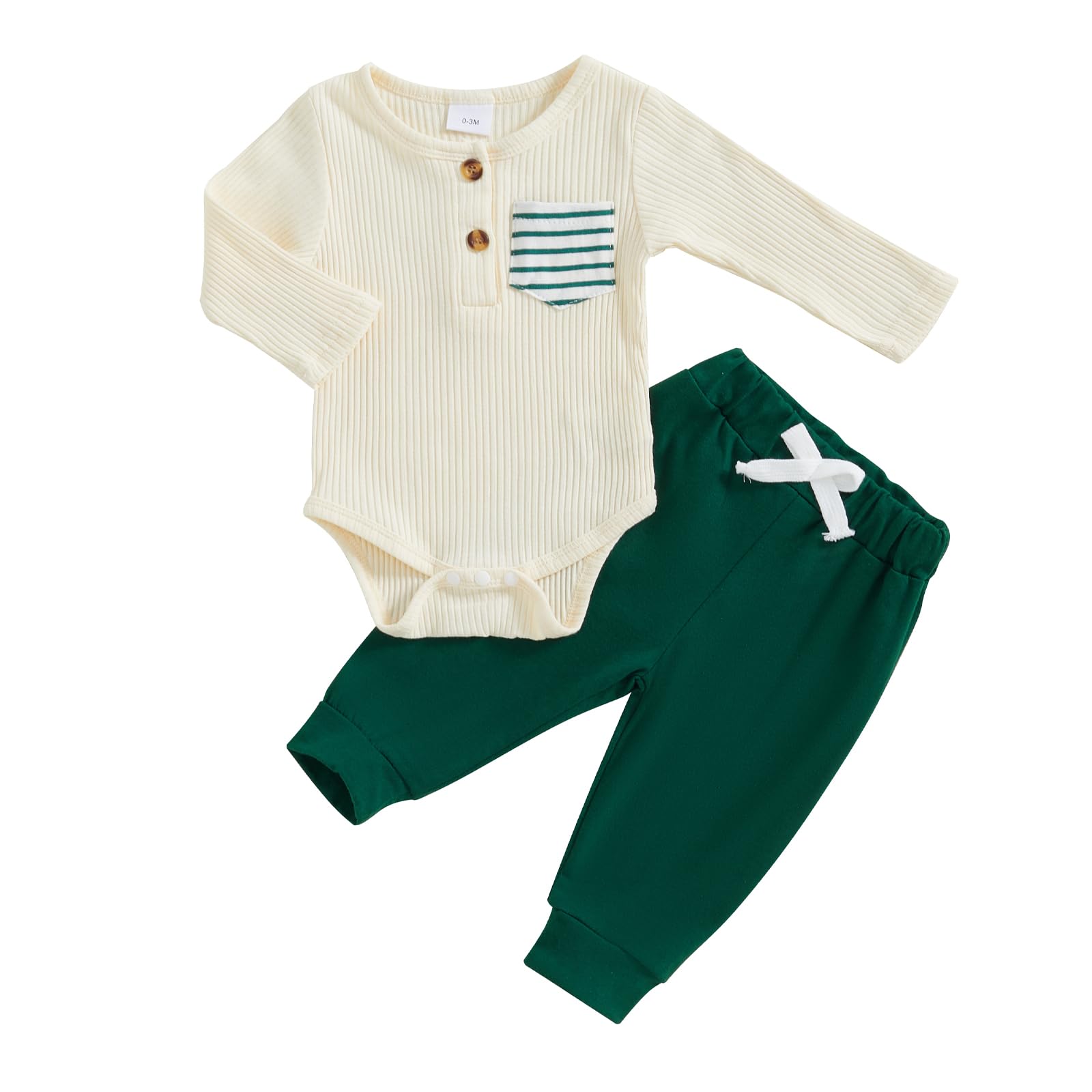 fhutpw Baby Boy Clothes 3 6 12 18 Months Ribbed Knitted Long Sleeve Romper and Pants Sets Newborn Fall Splicing Color Outfits