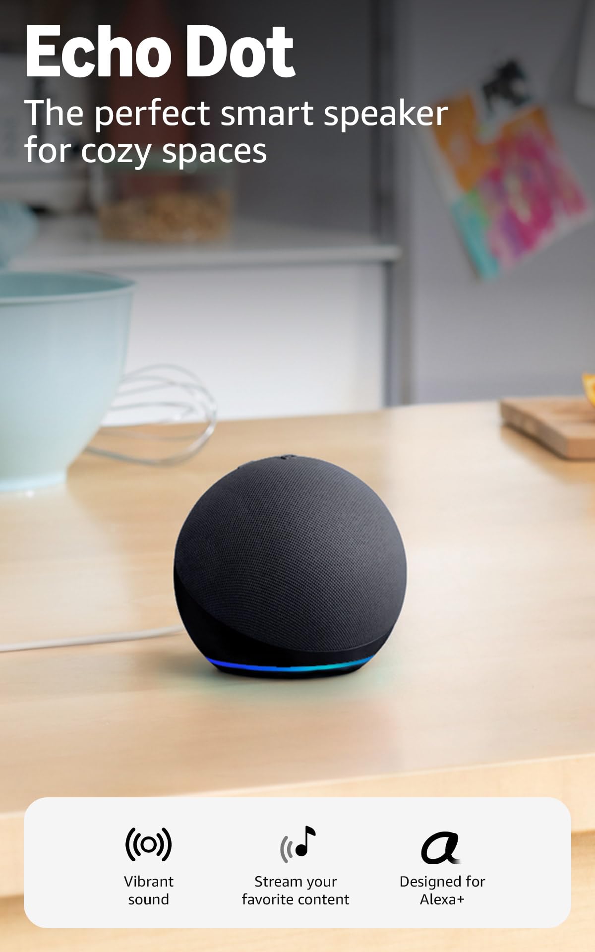 Amazon Echo Dot (newest model) - Vibrant sounding speaker, Designed for Alexa+, Great for bedrooms, dining rooms and offices, Glacier White