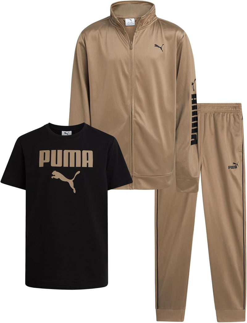 PUMA Boys Pants Set - 3 Piece Athletic T-Shirt, Zip Up Jacket, Jogger Pants - Boys Activewear Tricot Jogset (8-16)-2
