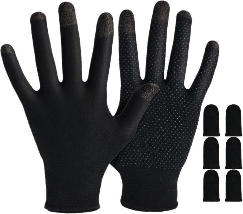 Gaming Gloves for Sweaty Hands - Rakizbe High-Sensitive Anti-Sweat Breathable Seamless Touch Screen Gloves with Thumb Finger Sleeves for iPad/Mobile Game Controller