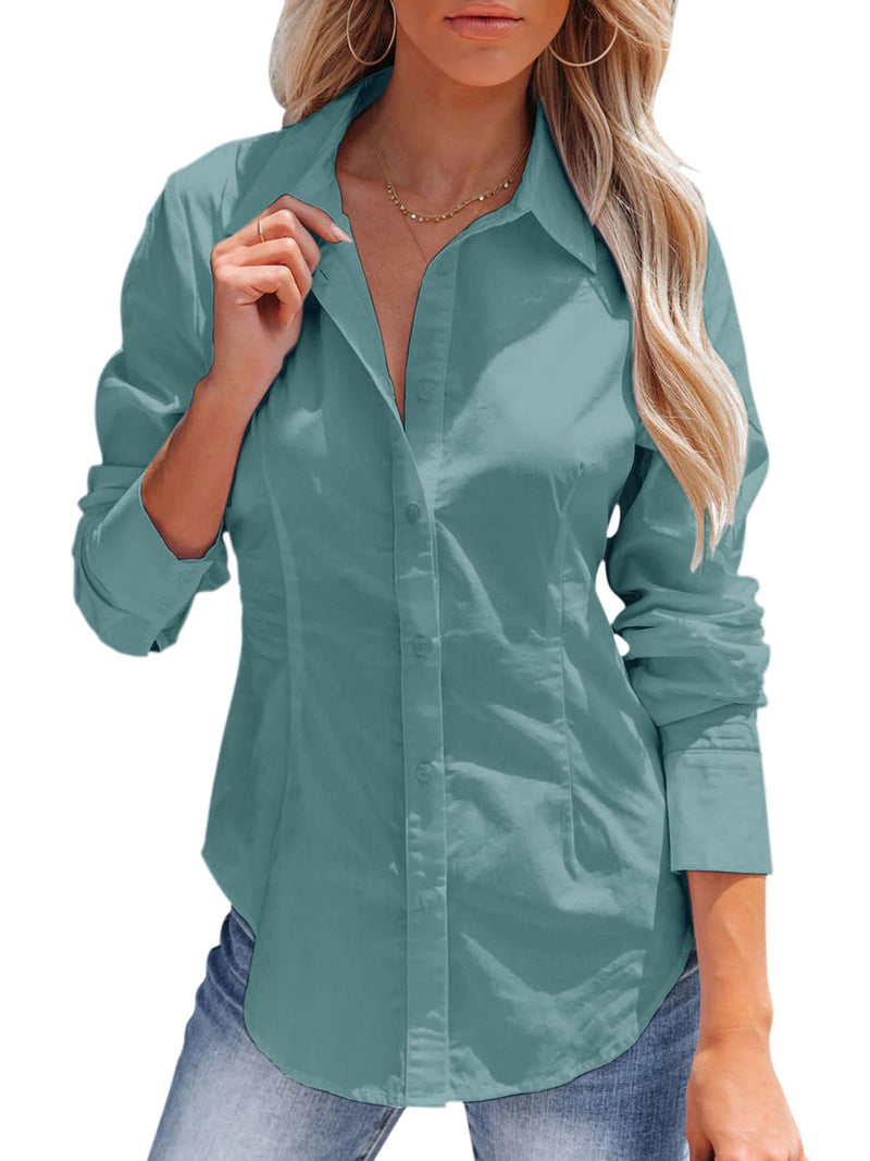 siliteelon Women's Button Down Shirts Long Sleeve Dress Shirts Wrinkle Free Collared Work Office Solid Blouses Corset Tops-45