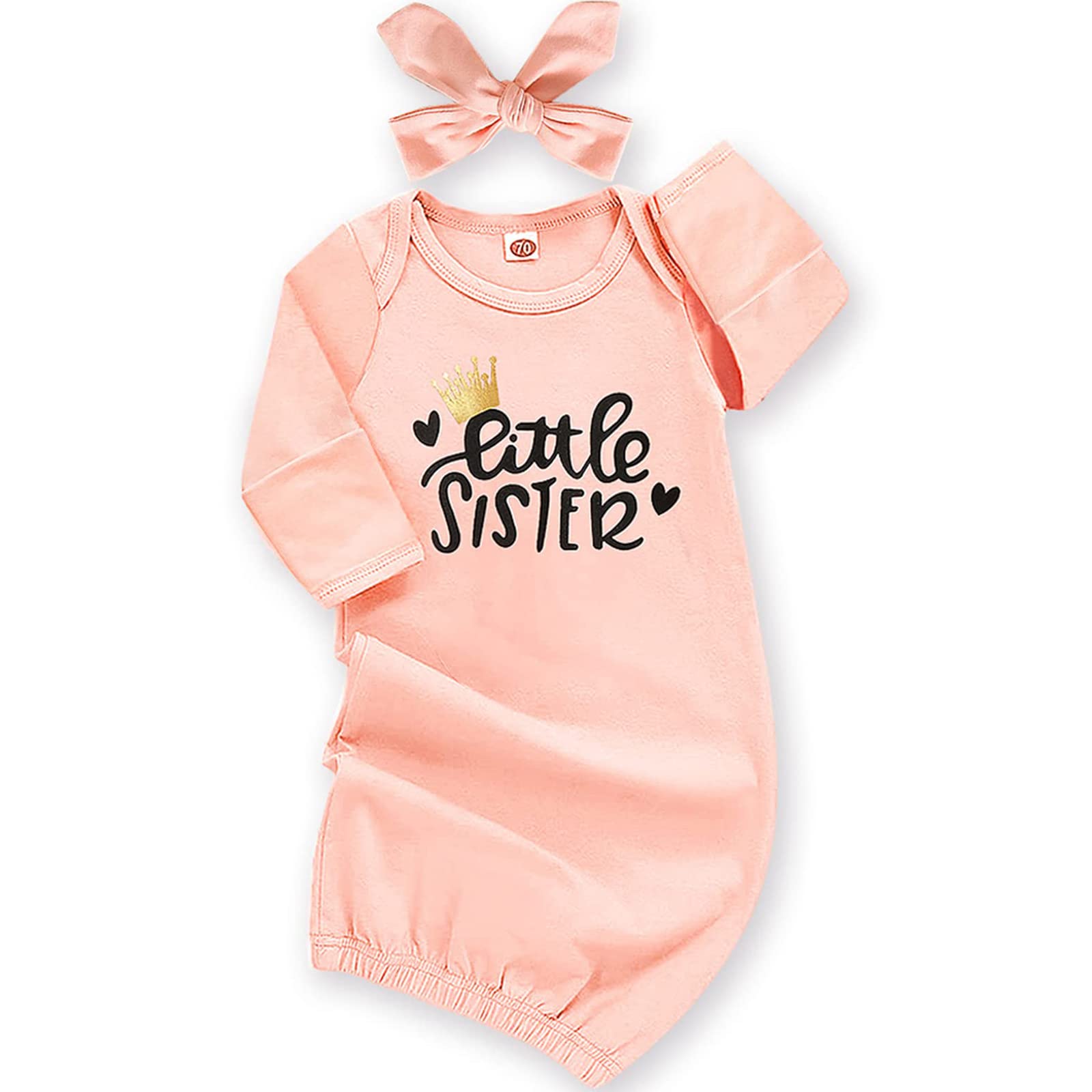 AMAWMW Newborn Baby Girl Little Sister Sleeper Gown Stripe Long Sleeve Nightgown Pajamas Gifts Stuff Essential Outfit