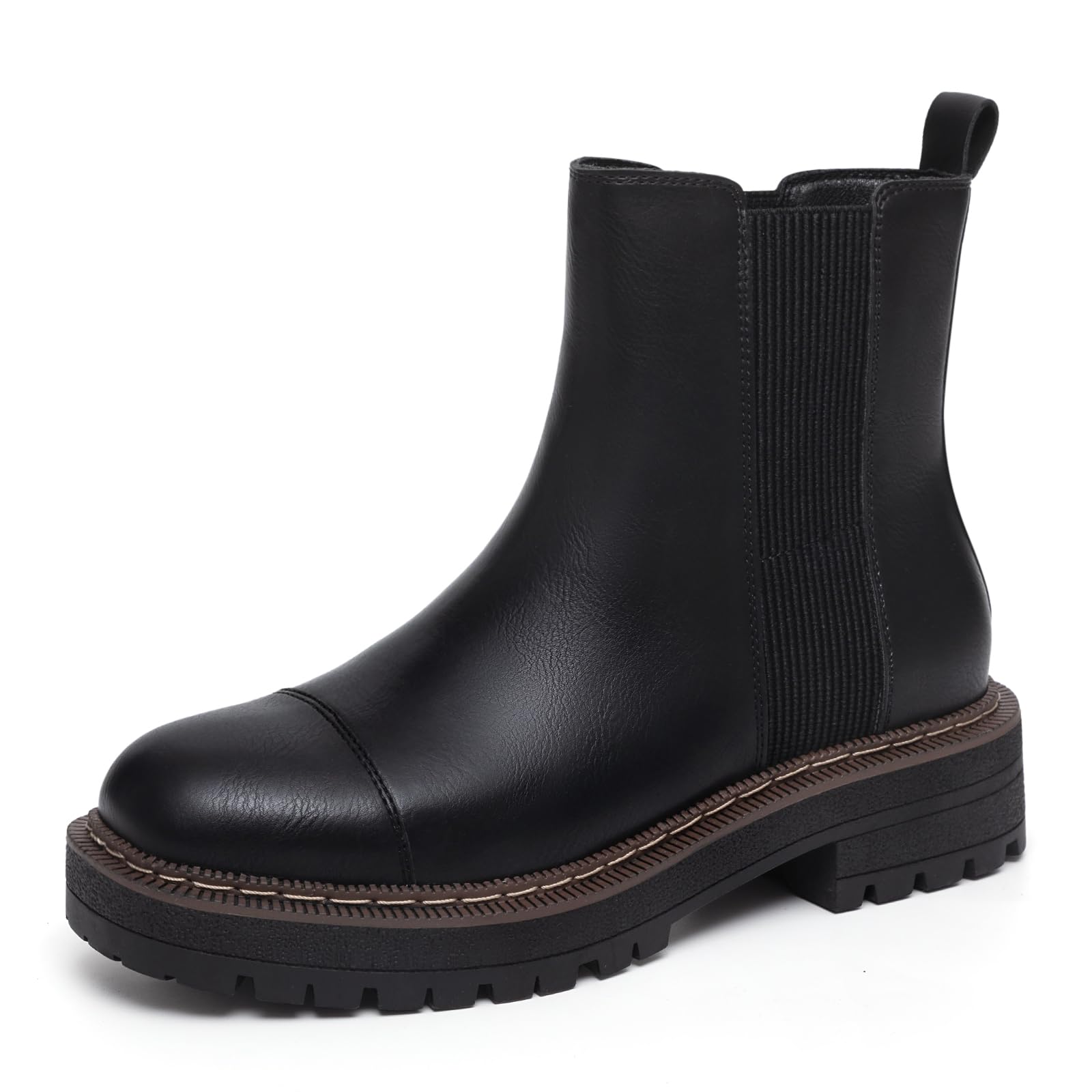 Athlefit Women's Chelsea Boots Platform Chunky Heel Slip On Elastic Lug Sole Ankle Booties