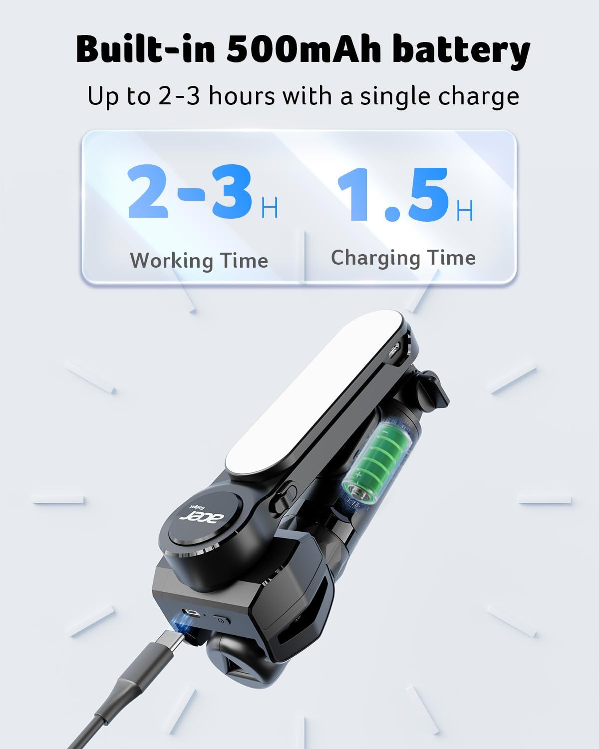 Acer Gadget Gimbal Stabilizer 1Axis for iPhone/Cell Phone/Smartphone/Android with Remote Control&Light, Portable Gimbal Tripod Auto Balance Handheld Selfie Stick for Video Recording, Live Streaming