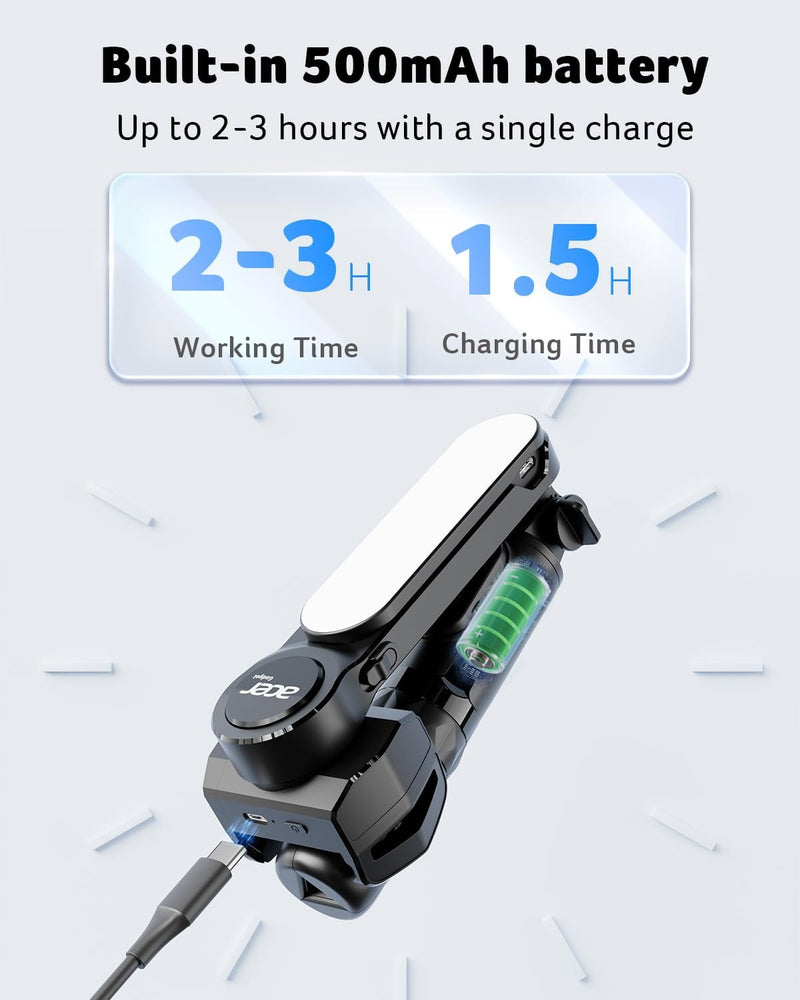 Acer Gadget Gimbal Stabilizer 1Axis for iPhone/Cell Phone/Smartphone/Android with Remote Control&Light, Portable Gimbal Tripod Auto Balance Handheld Selfie Stick for Video Recording, Live Streaming