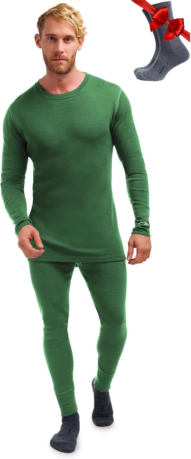 Merino.tech Merino Wool Base Layer Mens Set - Heavyweight, Midweight, Lite Merino Wool Thermal Underwear For Men Top, Bottom-57