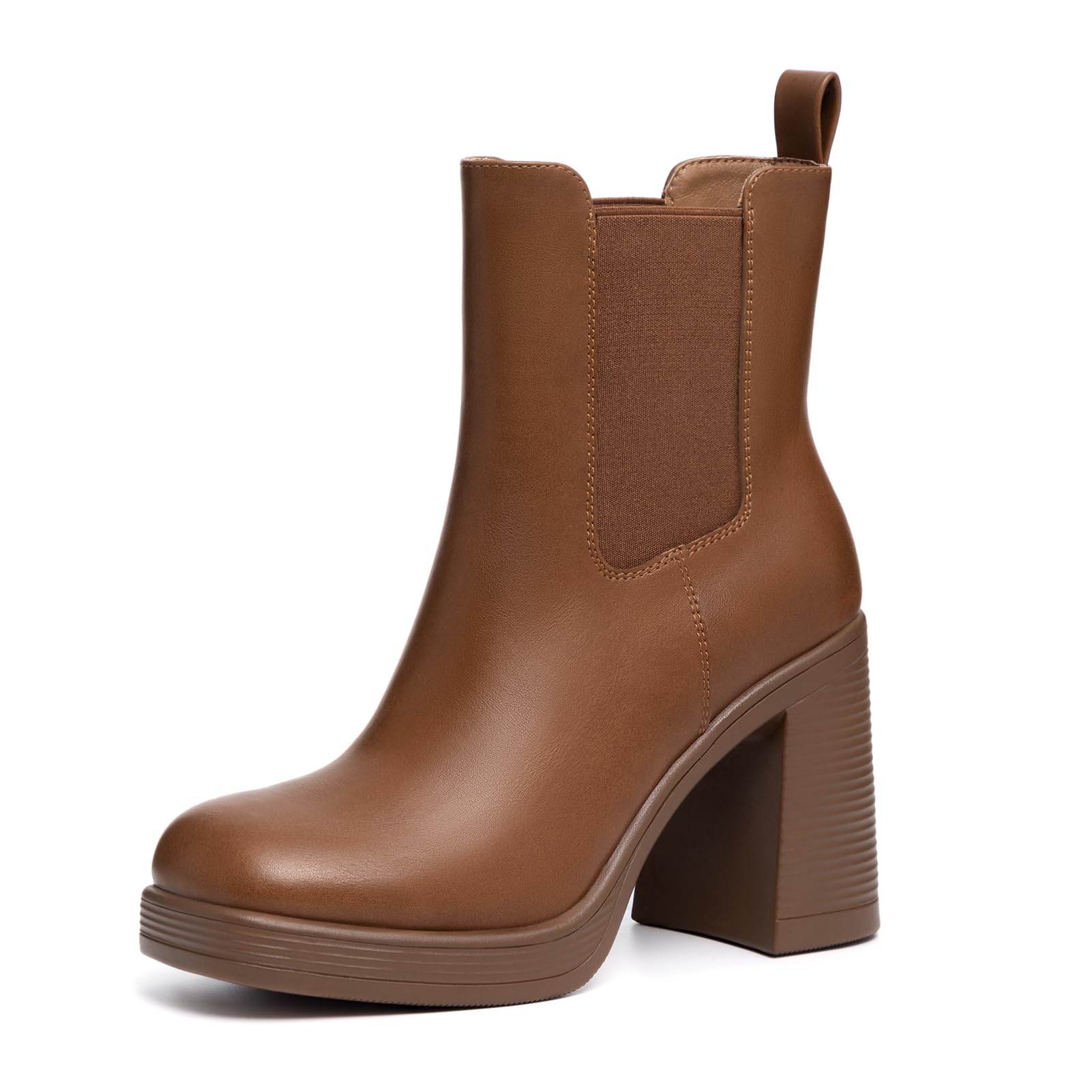 Athlefit Women's Chelsea Platform Boots High Chunky Heel Square Toe Boots Fashion Slip On Elastic Heeled Ankle Booties-29