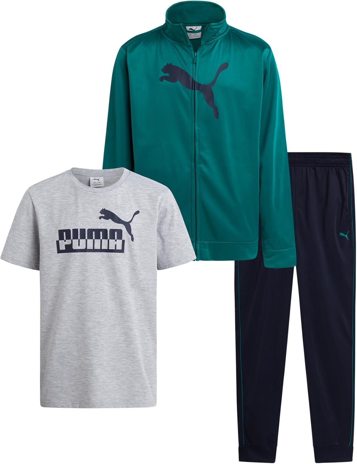 PUMA Boys Pants Set - 3 Piece Athletic T-Shirt, Zip Up Jacket, Jogger Pants - Boys Activewear Tricot Jogset (8-16)-9