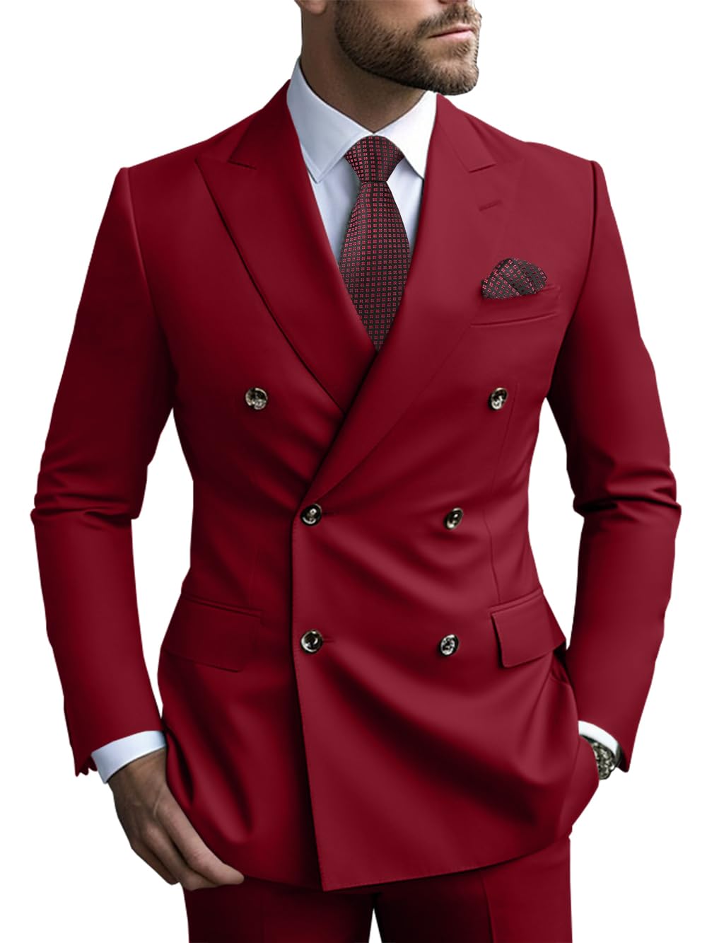 2 Piece Double Breasted Men Suit Slim Fit Mens Double Breasted Blazer Pants Sets Wedding Suit Prom Suits-55