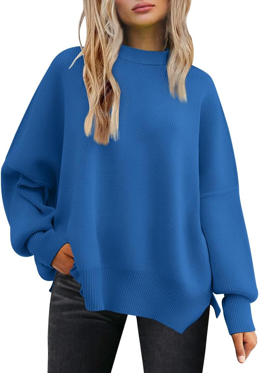 LILLUSORY Women's Oversized Batwing Sweaters 2025 Fall Outfits Trendy Crewneck Knit Side Slit Fashion Pullover Tops-15