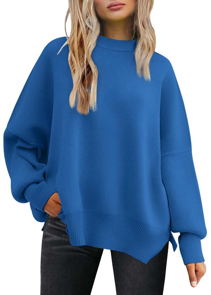 LILLUSORY Women's Oversized Batwing Sweaters 2025 Fall Outfits Trendy Crewneck Knit Side Slit Fashion Pullover Tops-6