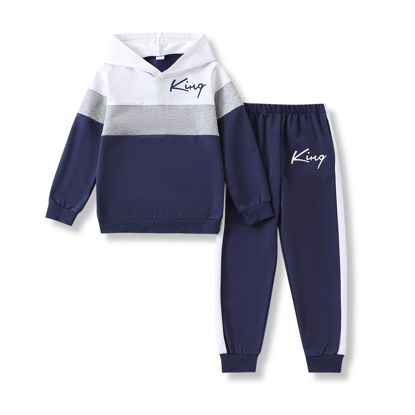 Voxikidio Kids Boys Clothes Color Blocking Hoodie Sweatshirts and Pant 2Pcs Fall Outfits Set Size 5-10