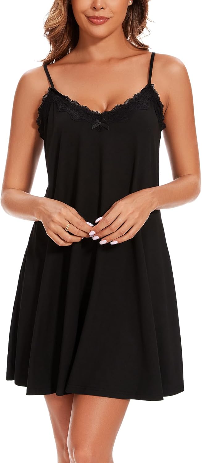 Nightgowns for Women Sexy Lace Sleepwear V Neck Short Night Gowns Sleeveless Chemise Nighty-88