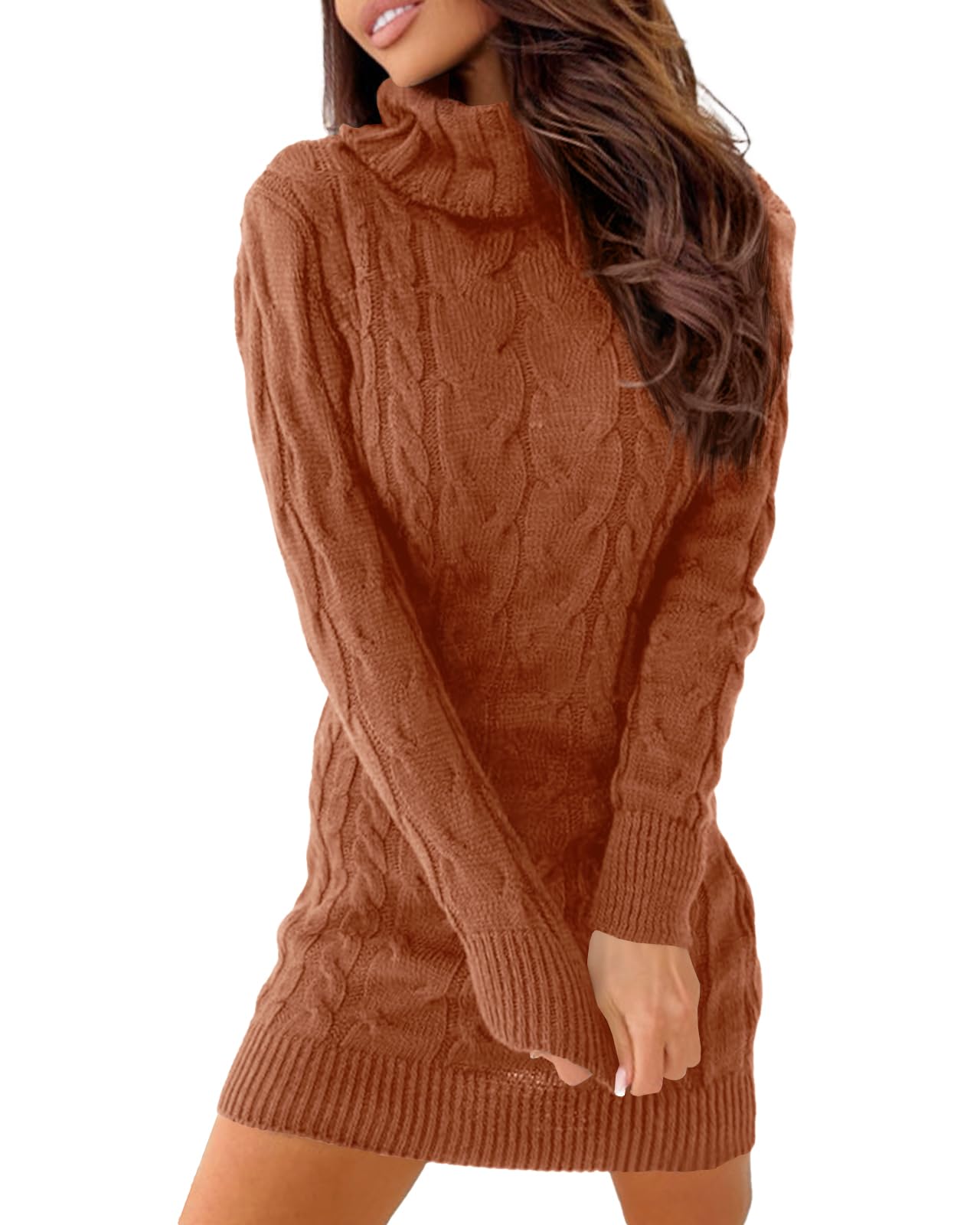 Langwyqu Womens Cable Knit Sweater Dress Sexy Long Sleeve Bodycon Turtleneck Mini Fall Sweaters Dresses-51