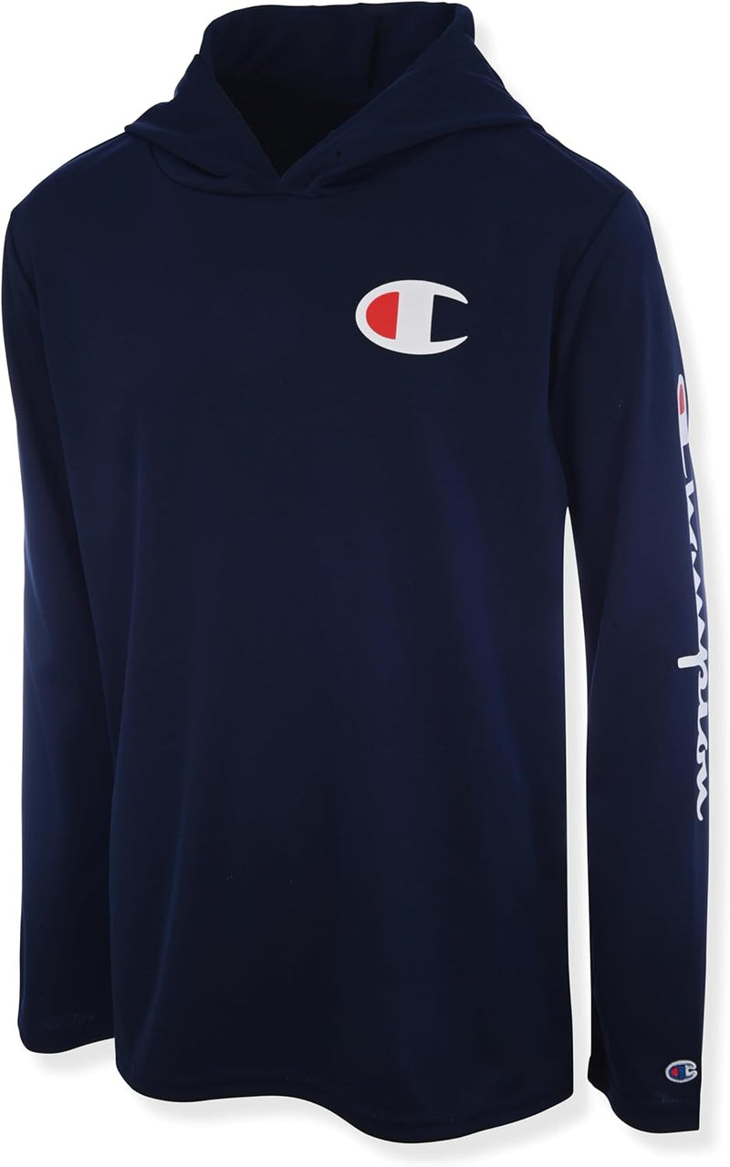 Champion Boys Long Sleeve Hooded Tee Shirt Lightweight Tech Fabric Athletic T-Shirt for Kids
