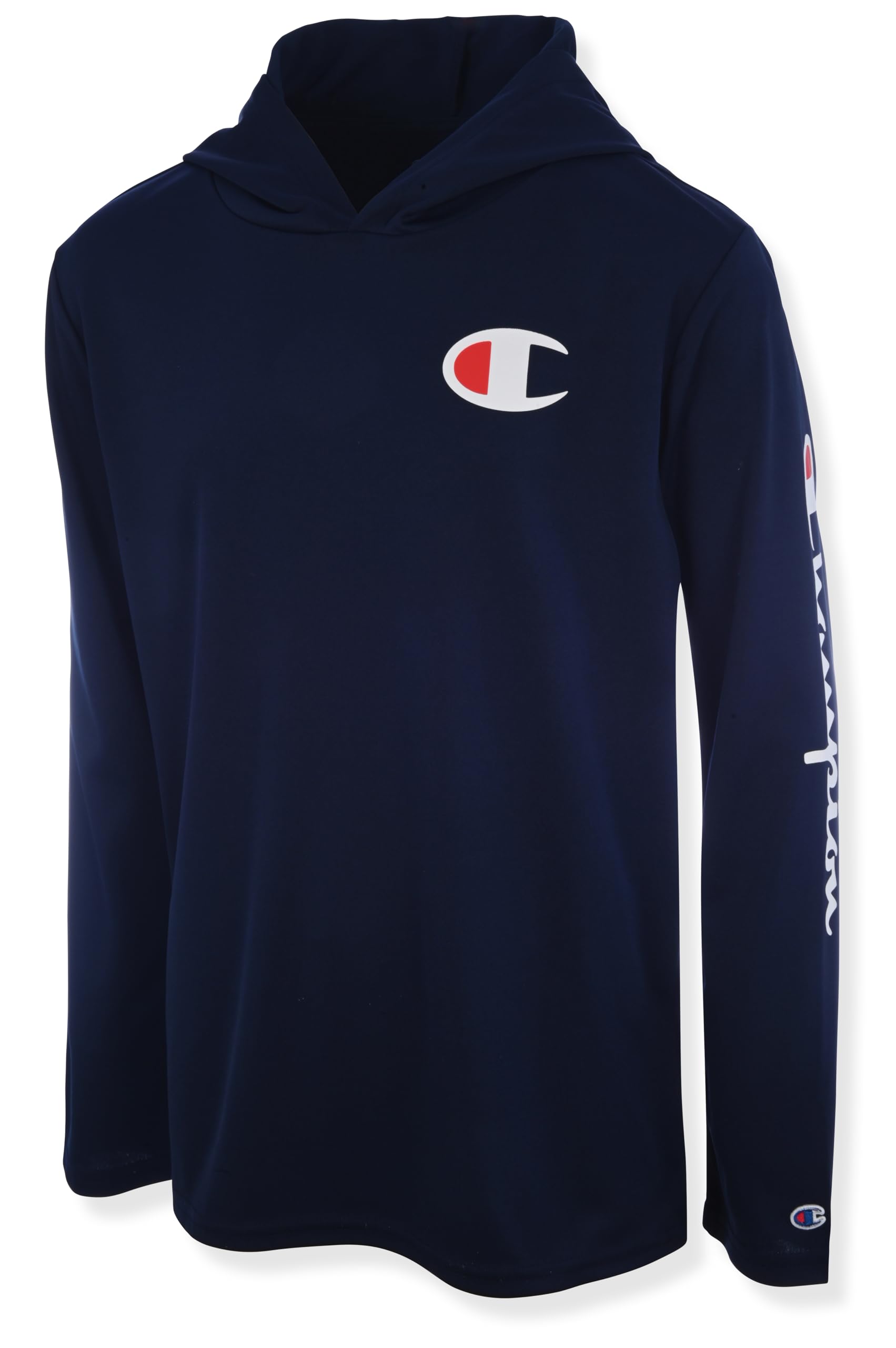 Champion Boys Long Sleeve Hooded Tee Shirt Lightweight Tech Fabric Athletic T-Shirt for Kids
