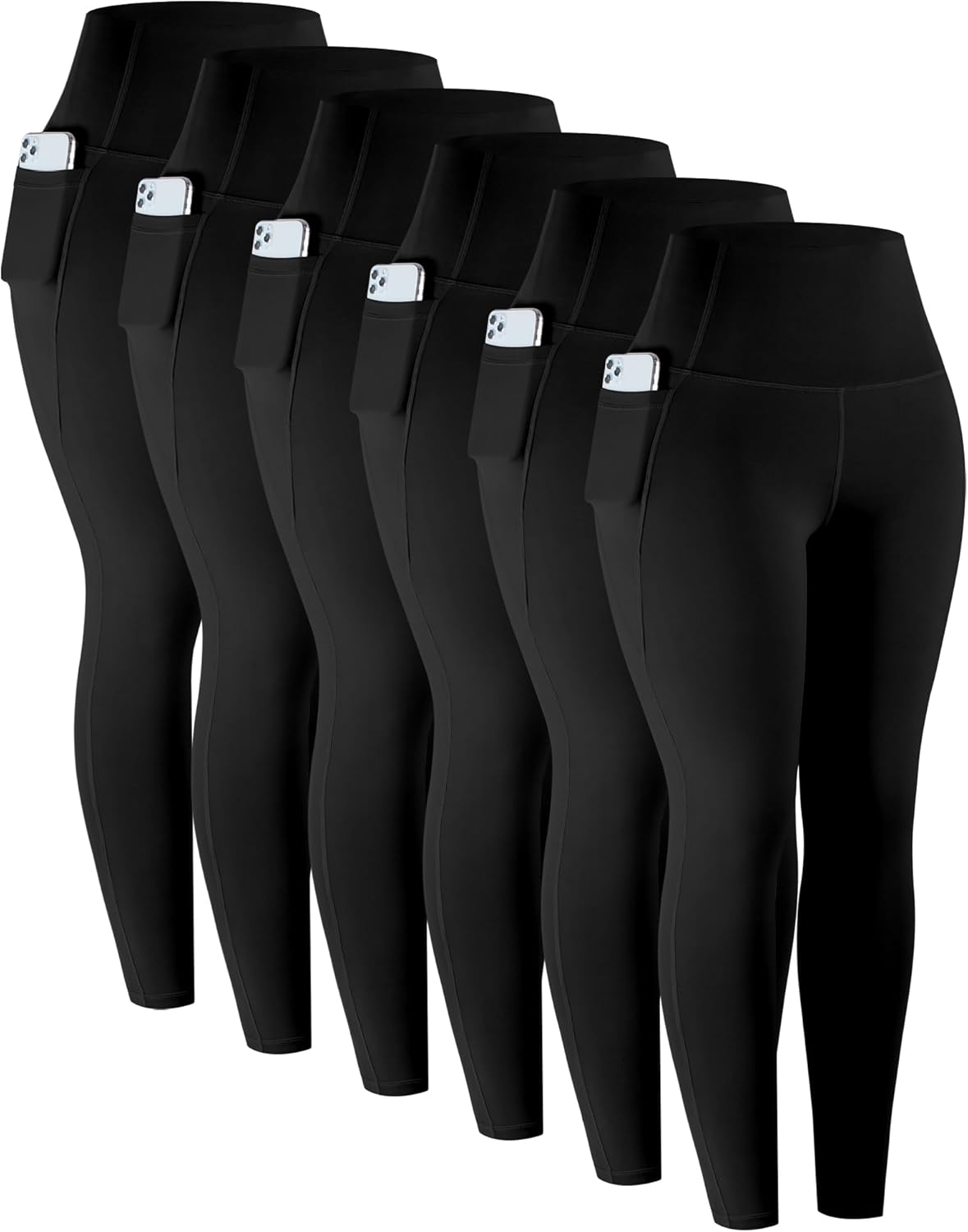 LZYVOO Leggings with Pockets for Women, 6 Packs Soft High Waisted Tummy Control Workout Yoga Pants