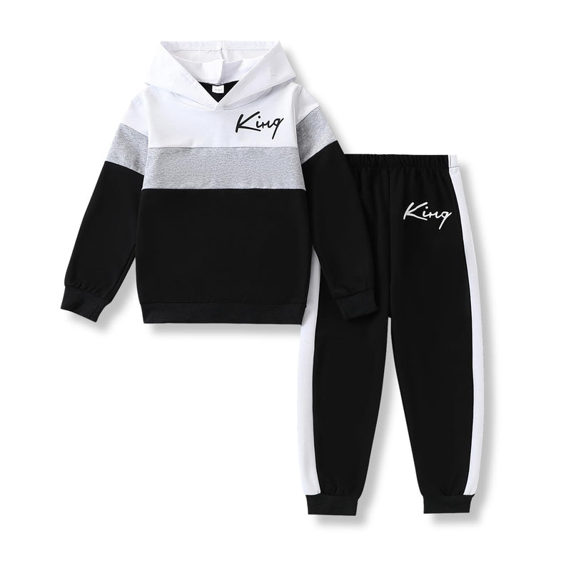 Voxikidio Kids Boys Clothes Color Blocking Hoodie Sweatshirts and Pant 2Pcs Fall Outfits Set Size 5-10