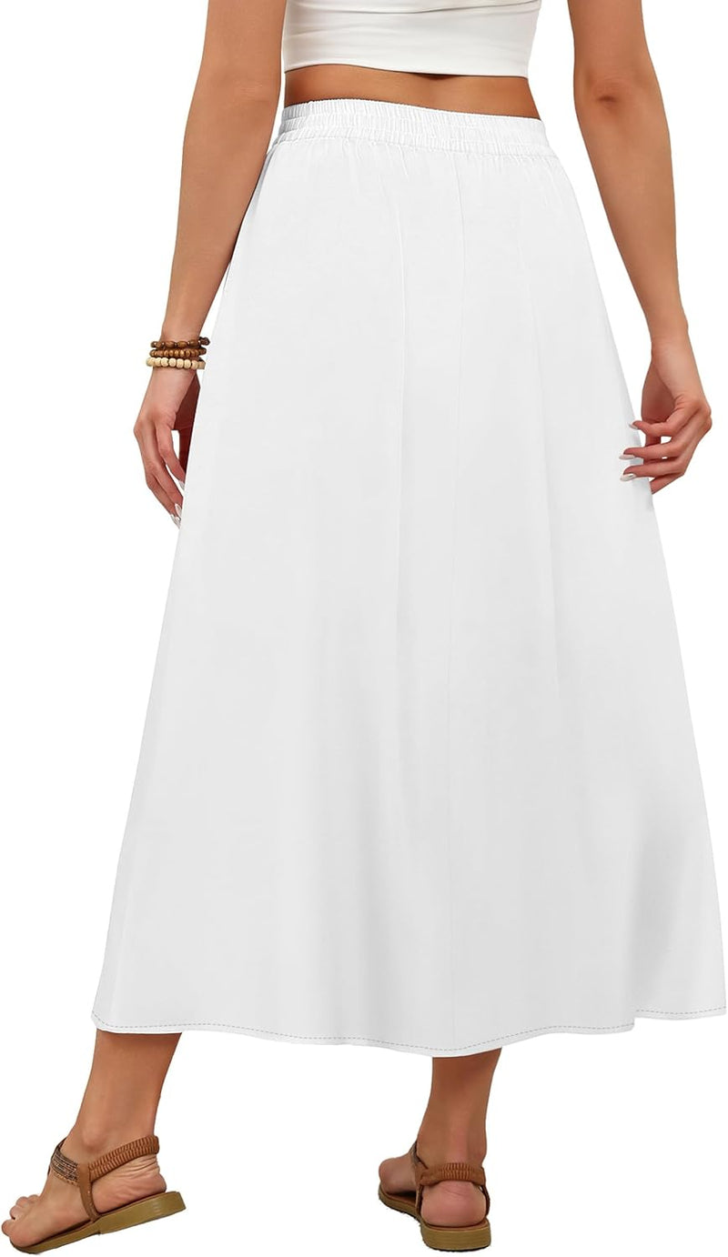 OFEEFAN Womens Maxi Long Skirts with Pockets Stretchy Spring Summer Boho Casual Flowy Trendy