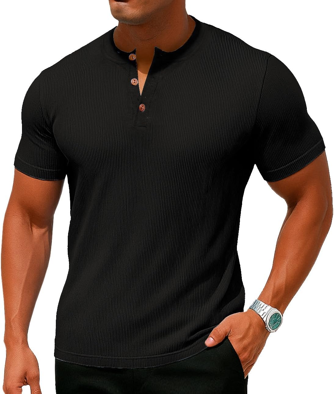Sailwind Mens Muscle Henley Shirts Lightweight Workout T-Shirt Gym Tee Athletic Short Sleeve with Button