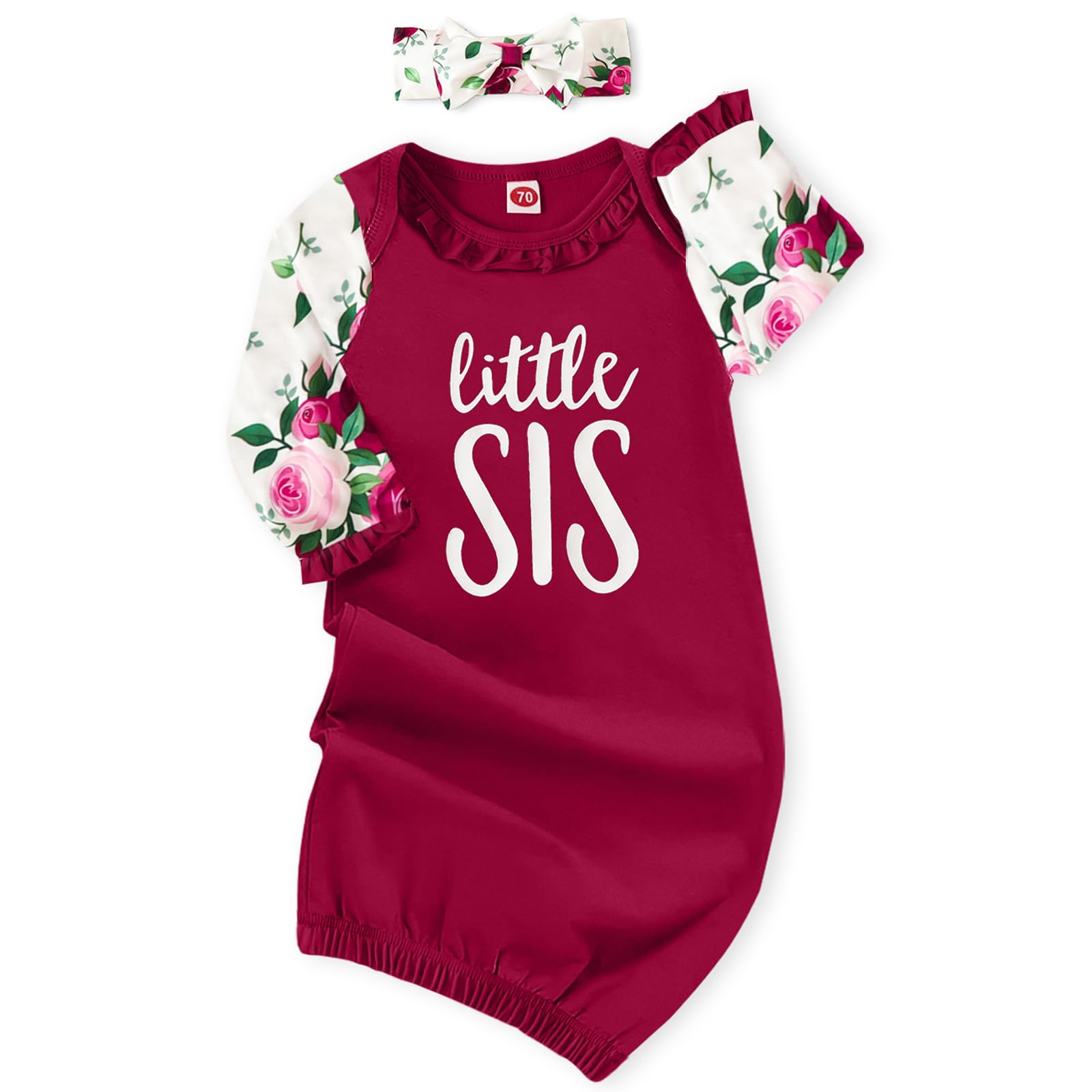 AMAWMW Newborn Baby Girl Little Sister Sleeper Gown Stripe Long Sleeve Nightgown Pajamas Gifts Stuff Essential Outfit-33