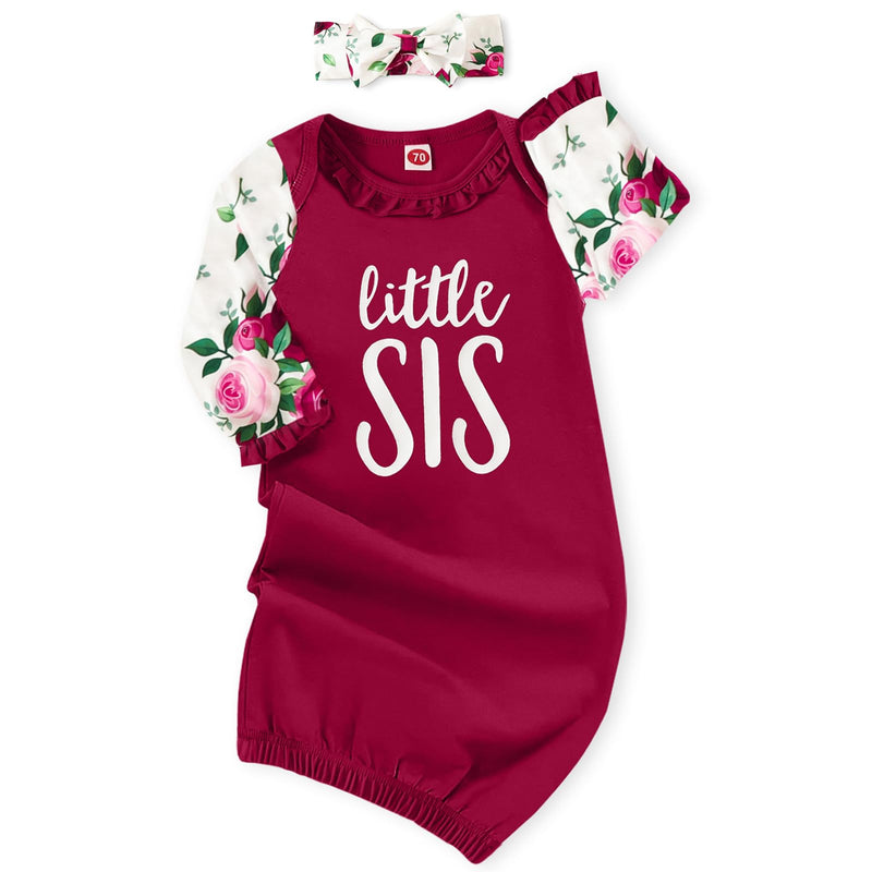 AMAWMW Newborn Baby Girl Little Sister Sleeper Gown Stripe Long Sleeve Nightgown Pajamas Gifts Stuff Essential Outfit-33