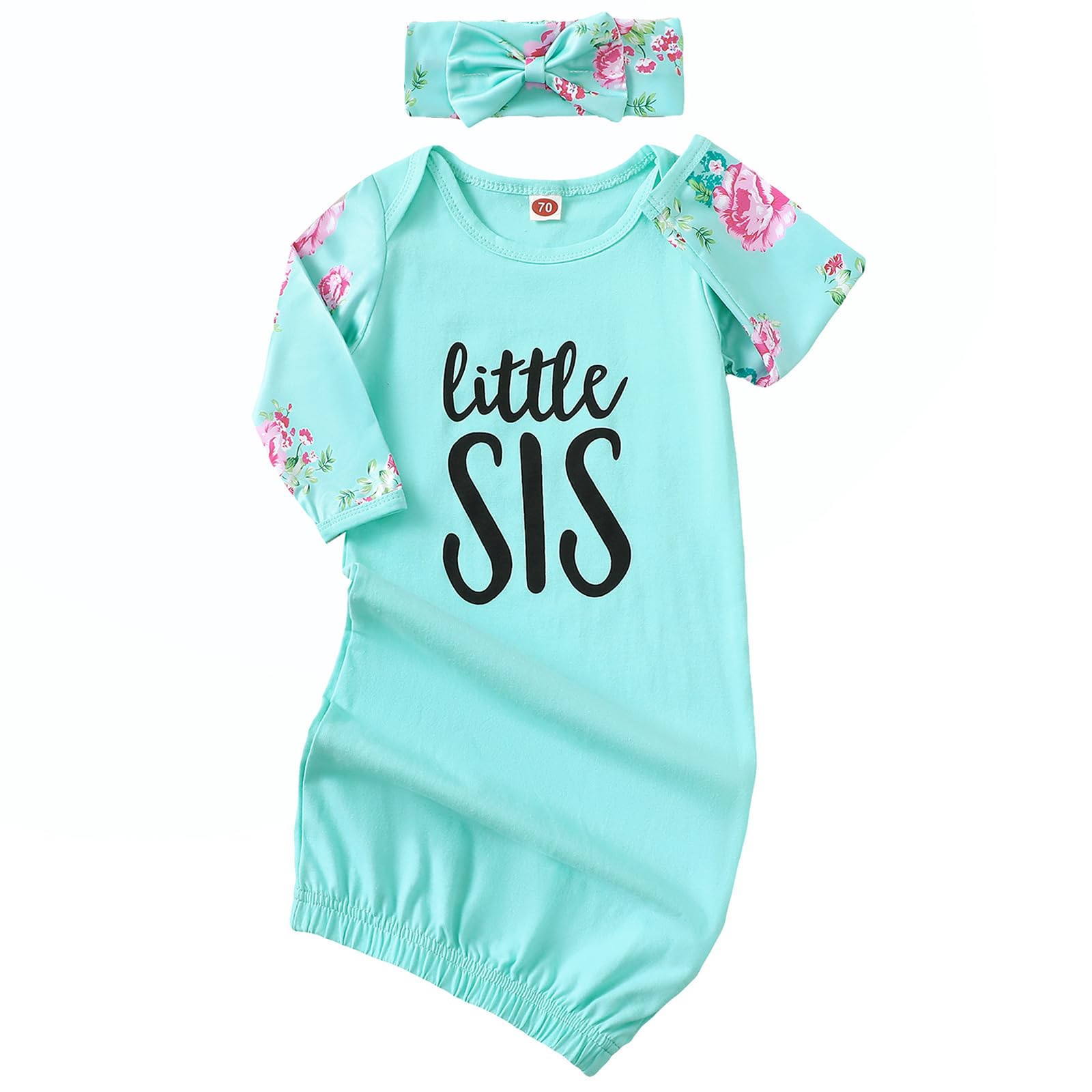 AMAWMW Newborn Baby Girl Little Sister Sleeper Gown Stripe Long Sleeve Nightgown Pajamas Gifts Stuff Essential Outfit