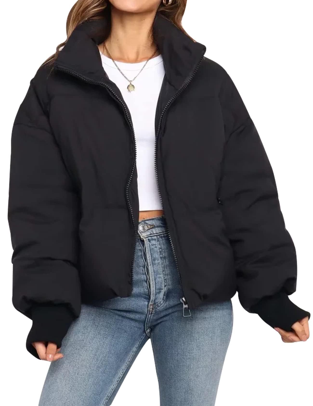 Gihuo Women’s Winter Cropped Puffer Jacket Coat Short Warm Quilted Jacket 2025-12