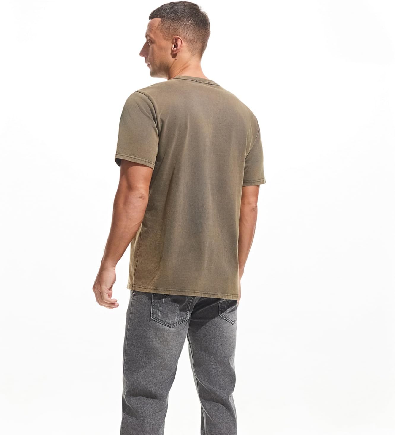 VEIISAR Men's Heavy Weight Crew Neck 100% Cotton T-Shirt - 250g/m² Thick Distressed Washed T-Shirts for Men