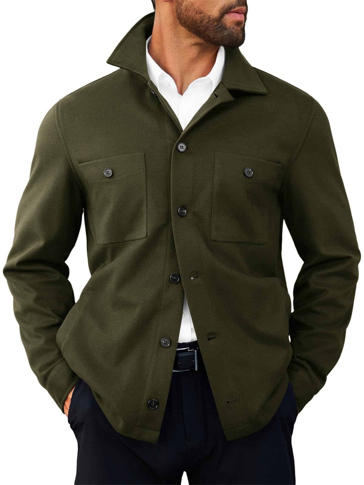 Runcati Mens Lightweight Shirt Jacket Button Down Long Sleeve Shacket Casual Fall Warm Work Stylish Jackets with Pocket-6