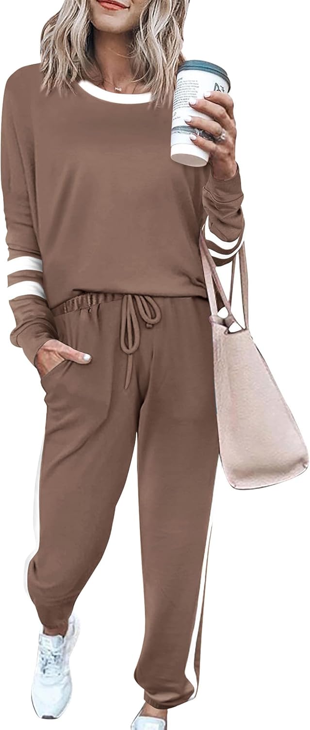 PRETTYGARDEN Women Fall 2 Piece Lounge Outfit Long Sleeve Tops High Waisted Jogger Pants Set Spring Travel Clothes Tracksuit-50